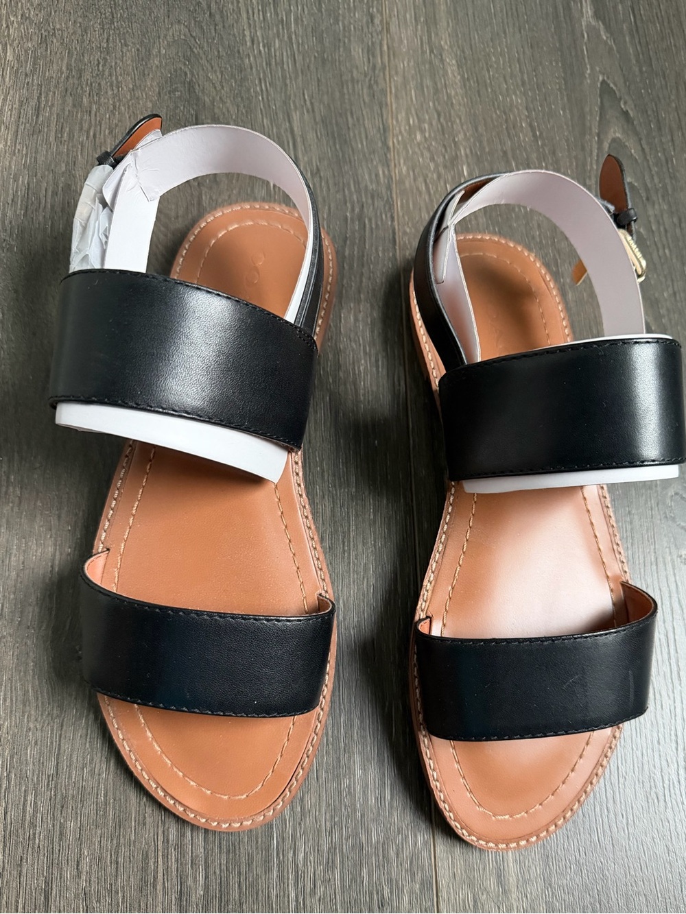 Coach Black Leather Double Strap Sandals Ankle Buckle Minimalist Size 7.5